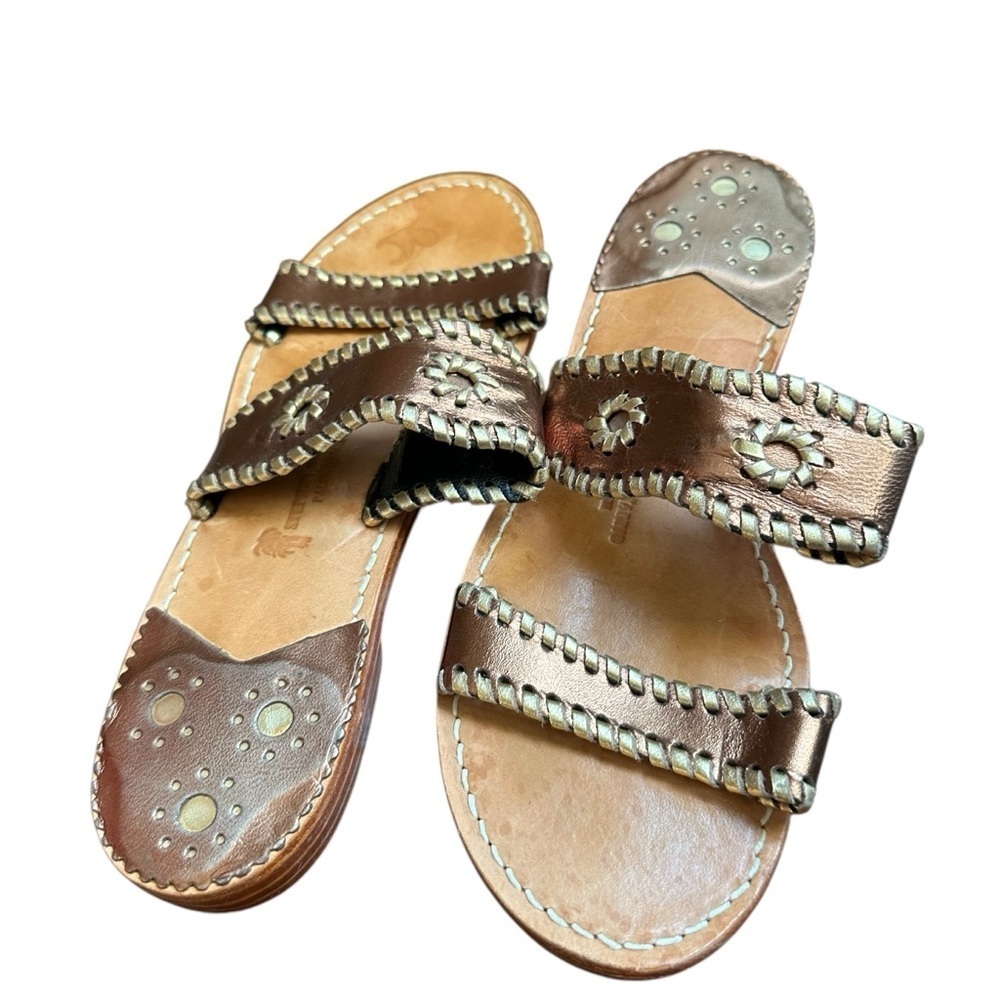 Stephen Bonanno Palm Beach Leather Handcrafted Gold Metallic Sandals Sz 8 - Picture 7 of 7